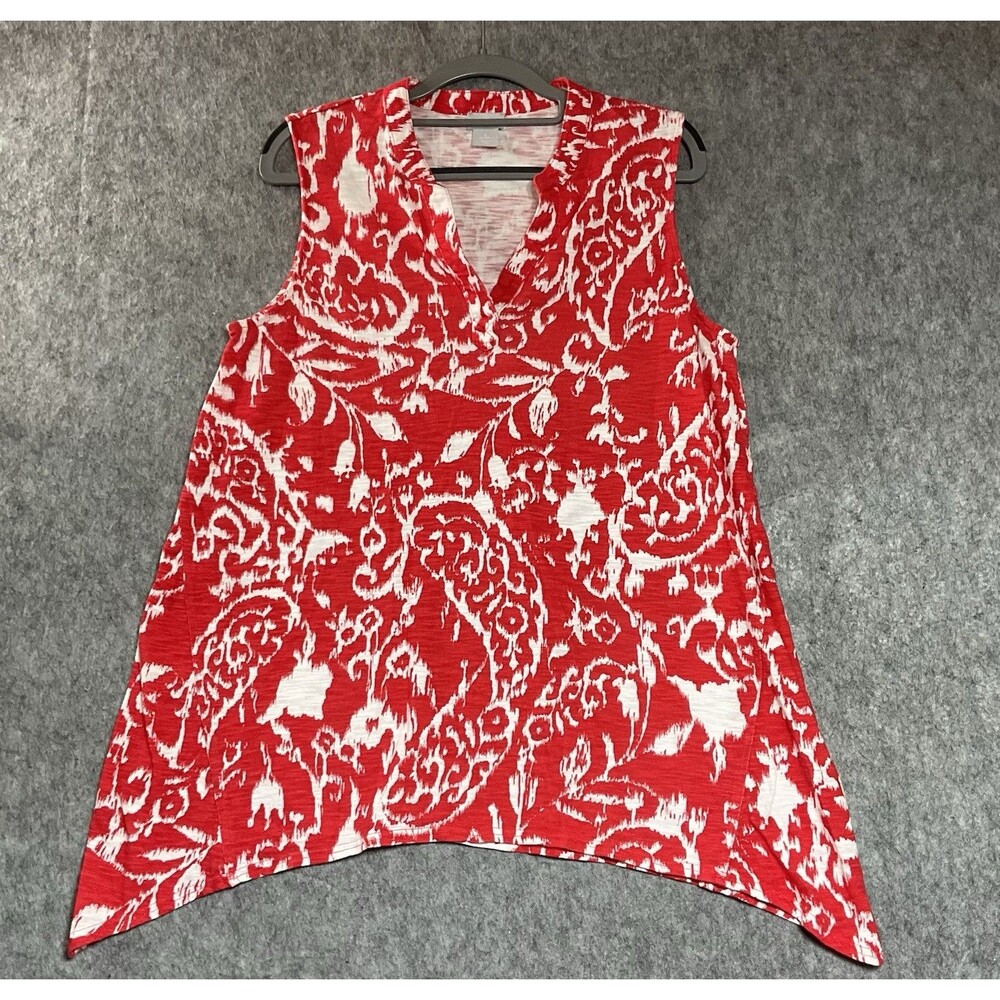 Chicos Shirt Womens 2 Large Red Geometric Sleeveless Relaxed Boho Top Summer